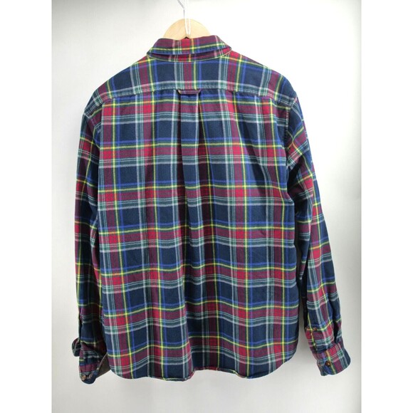 Flannel Shirt Plaid Button Cotton Lands End Size XL 17-17.5 Red Blue Tailored - Picture 7 of 7